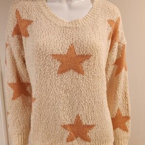 Newbury Kustom Cream Sweater with Orange Star Pattern